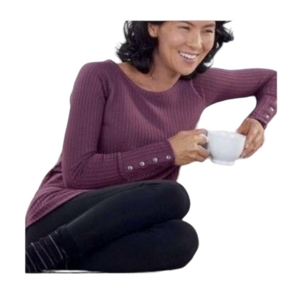 Chaser Burgundy Waffle Knit Thermal Top Small Cozy Long Sleeve Layering Tee
